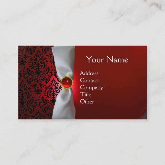 Carte De Visite DAMASK MONOGRAS ruban blanc noir rouge (Devant)