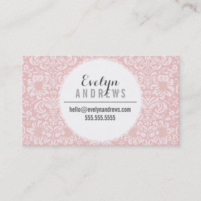 Carte De Visite DAMASK SIMPLE SPOT motif cool rose pâle gris (Devant)