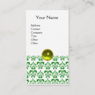 Carte De Visite DAMASK VERT MONOGRAM Jeu lin jaune