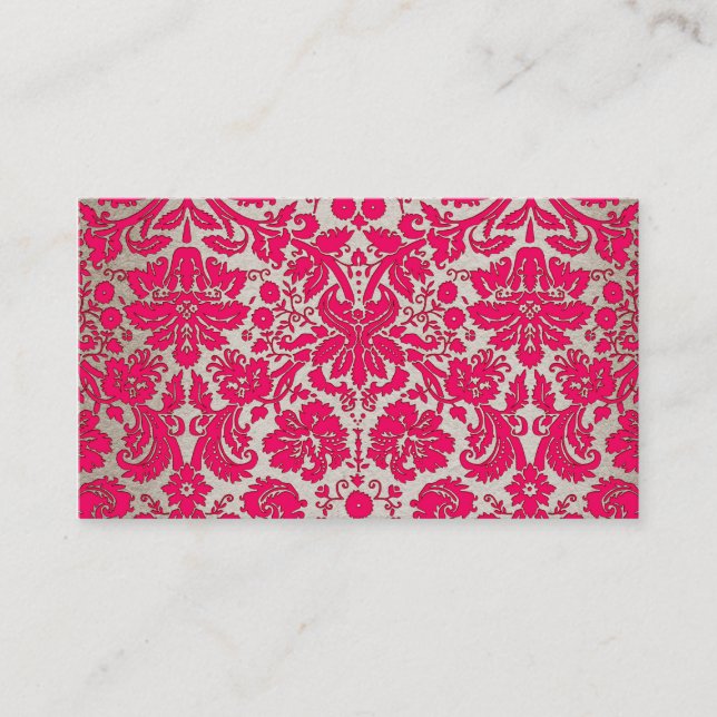 Carte De Visite Damassé au néon de rose et d'or (Devant)