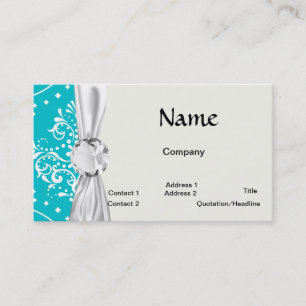 Carte De Visite damassé de style henné turquoise et blanc