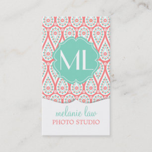 Carte De Visite Damassé élégante moderne Paisley de corail