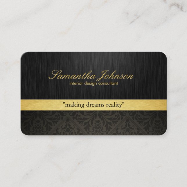 Carte De Visite Damassé élégante professionnelle de noir et d'or (Devant)