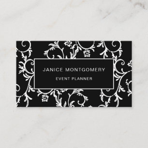 Carte De Visite Damassé florale chic noire et blanche