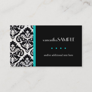 Carte De Visite Damassé noire et blanche, Aqua Teal