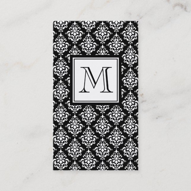 CARTE DE VISITE DAMASSÉ NOIRE VINTAGE VOTRE MONOGRAMME (Devant)