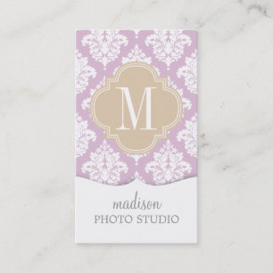 Carte De Visite Damassé pourpre lilas élégante personnalisée