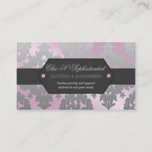 Carte De Visite Damassé rose et argentée moderne