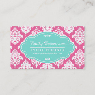 Carte De Visite Damassé rose Girly élégante personnalisée