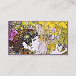 Carte De Visite Dame Art Nouveau dans un jardin