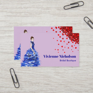 Carte De Visite Dame avec Bleu Étincelant Bleu Bleu Rouge Coeur Co