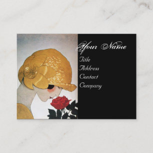 CARTE DE VISITE DAME AVEC ROSE ROUGE BEAUTY MODE COSTUME DESIGNER