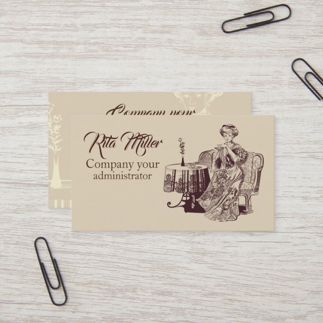 Carte De Visite dame boit du thé (Devant/Arrière en situation)