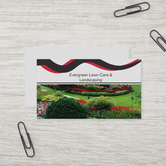 Carte de visite d'aménagement paysager rouge et no (Devant/Arrière en situation)
