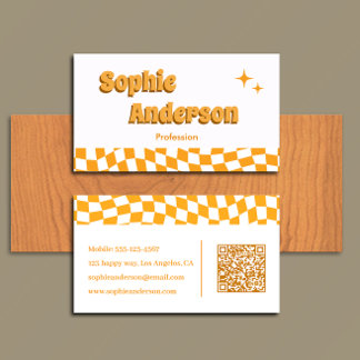 Carte De Visite Damier Orange Rétro avec Code QR