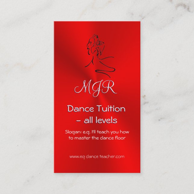 Carte De Visite Dance Tutor, Monogram, Dancers Logo sur Red (Devant)