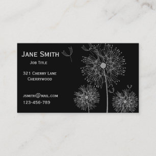 Carte De Visite Dandelion noir et blanc élégant personnalisable