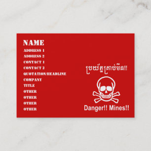 Carte De Visite Danger ! ! Les mines ! ! SYMBOLE ☠ Cambodgien Khme