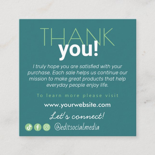 Carte de visite d'appréciation du client (Devant)