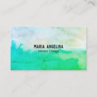 Carte de visite d'aquarelle abstrait bleu vert