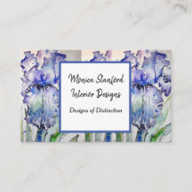 Carte de visite d'aquarelle bleu Iris Floral Flowe