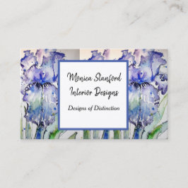 Carte de visite d'aquarelle bleu Iris Floral Flowe