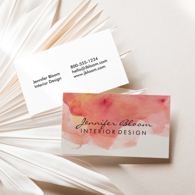Carte de visite d'aquarelle orange, rose et rouge (Orange, Pink and Red Watercolor Business Card)