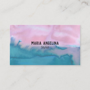 carte de visite d'aquarelle rose et abstrait turqu