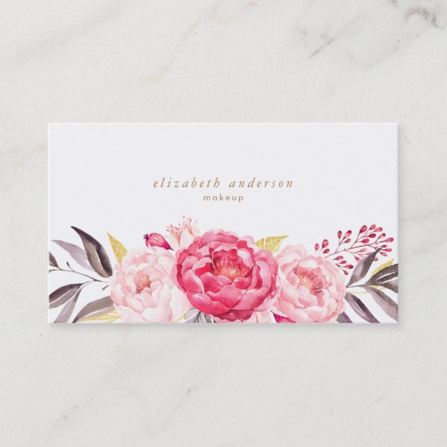 Carte de visite d'aquarelle rose Peonies (Devant)