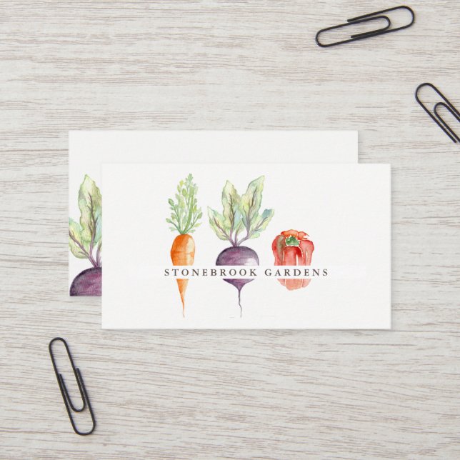Carte de visite d'aquarelle Veggie Patch (Devant/Arrière en situation)