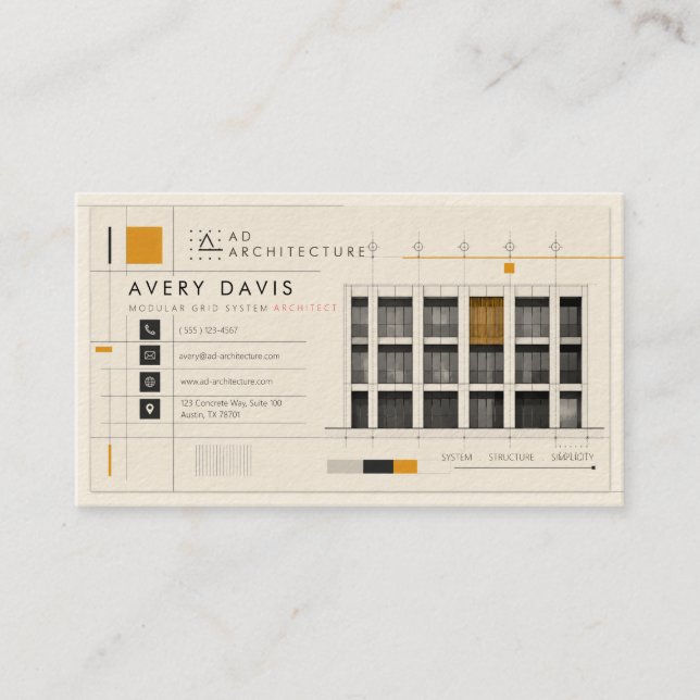 Carte de visite d'architecte de système de grille  (Devant)