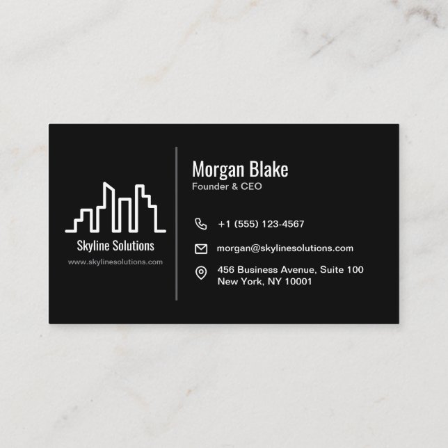 Carte De Visite Dark Business Card with White Minimalist Design (Dos)