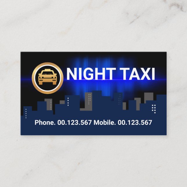 Carte De Visite Dark City Silhouette Night Shift Taxi Service (Devant)