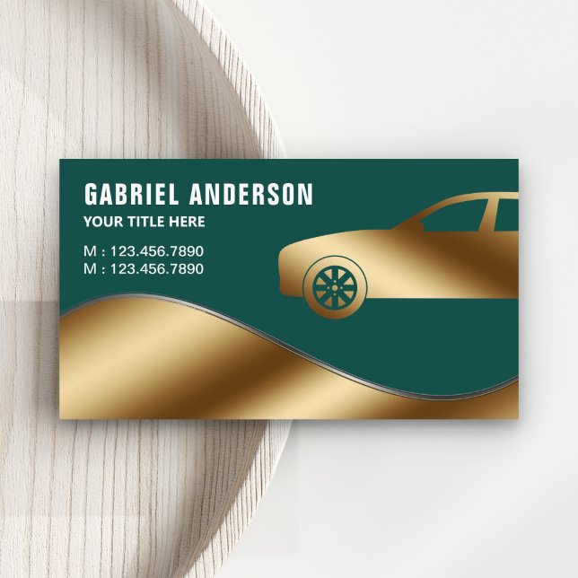 Carte De Visite Dark Green Gold Luxe Location de voiture Chauffeur (Créateur téléchargé)