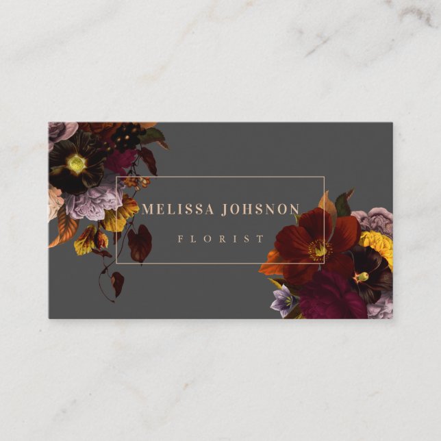 Carte De Visite Dark Moody Autumn Floral Bouquet (Devant)