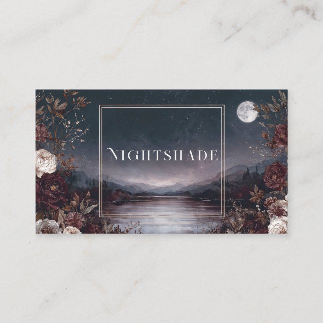 Carte De Visite Dark Moody Night Sky Full Moon Botanical Lake (Devant)