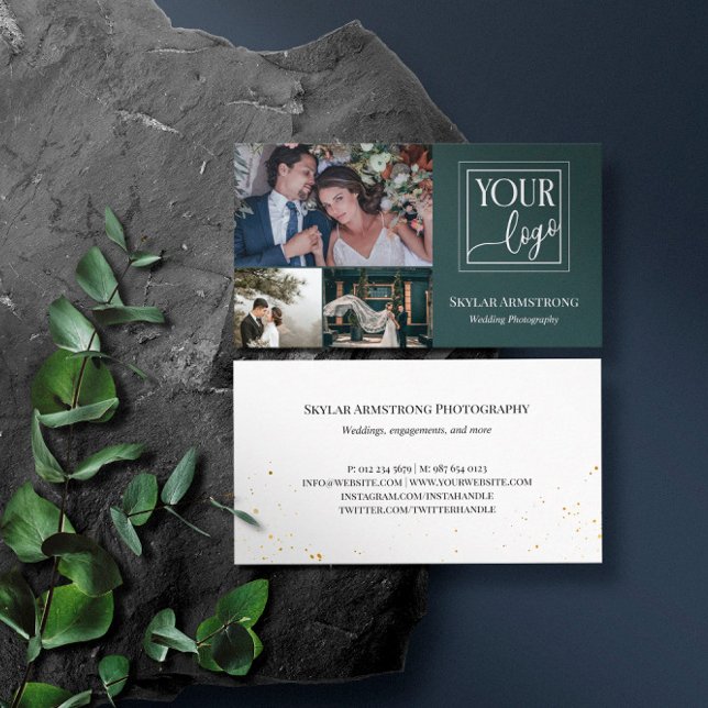 Carte De Visite Dark Turquoise Your Logo Photo Collage Photographe (Créateur téléchargé)