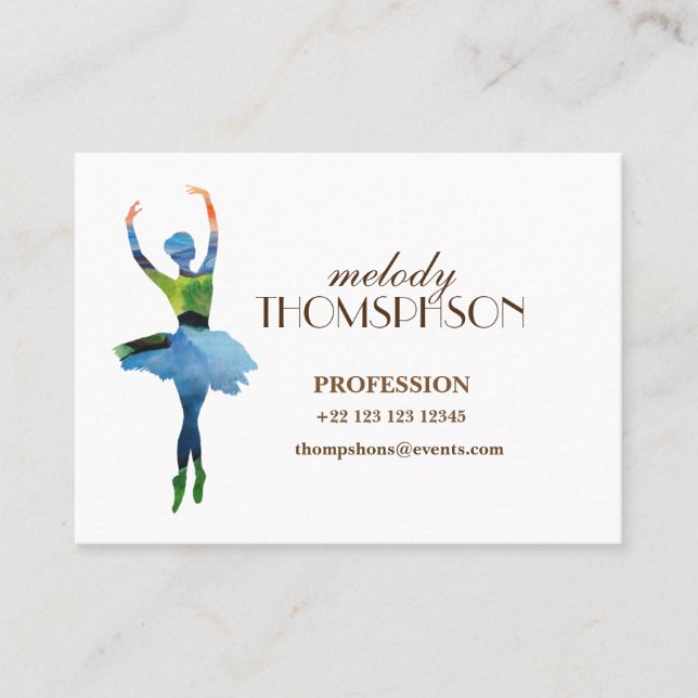 Carte de visite d'art Ballerina Watercolor (Devant)