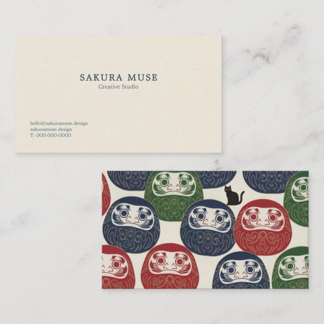 Carte De Visite Daruma & Hidden Cat Business Cards (Devant / Derrière)
