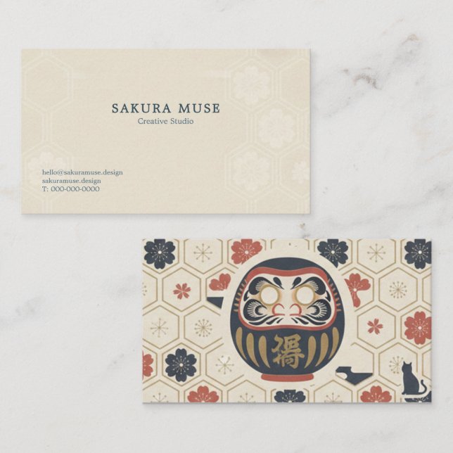 Carte De Visite Daruma & Hidden Cat Business Cards (Devant / Derrière)