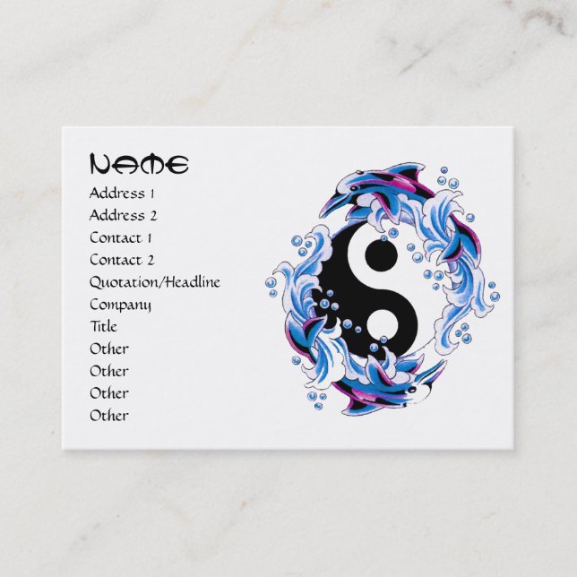 Carte De Visite Dauphins frais de Yin Yang de symbole de tatouage (Devant)