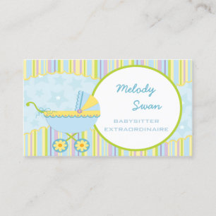 Carte de visite de babysitting bleu chariot