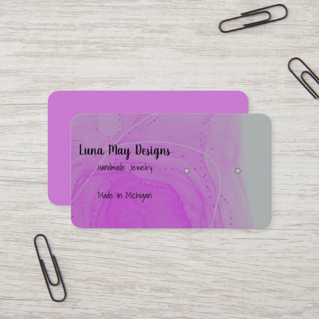 Carte de visite de bijoux en encre d'alcool violet (Devant/Arrière en situation)
