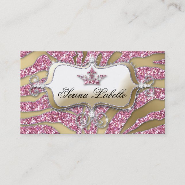 Carte de visite de bijoux Sparkle Zebra Crown Rose (Devant)