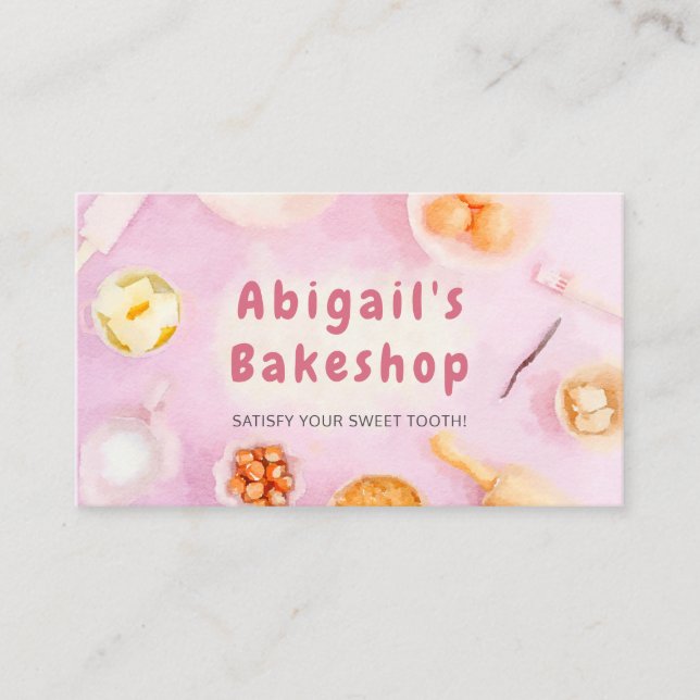 Carte de visite de boulangerie - Aquarelle rose pâ (Devant)