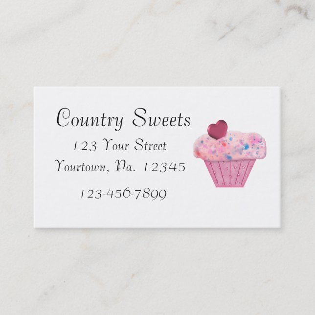 Carte de visite de boulangerie Cupcake Rose (Devant)