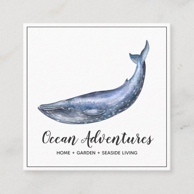 Carte de visite de Carré de baleine bleu aquarelle (Devant)