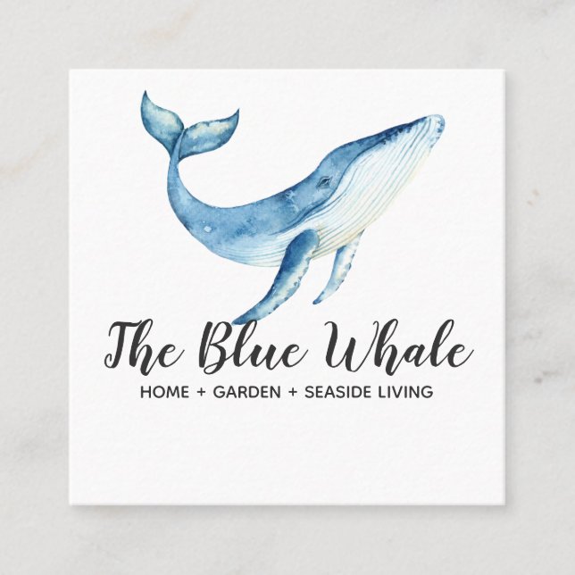Carte de visite de Carré de baleine bleu aquarelle (Devant)