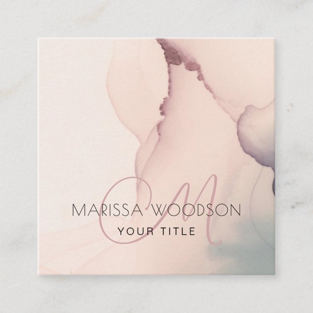 Carte de visite de Carré de monogramme rose Abstra (Devant)