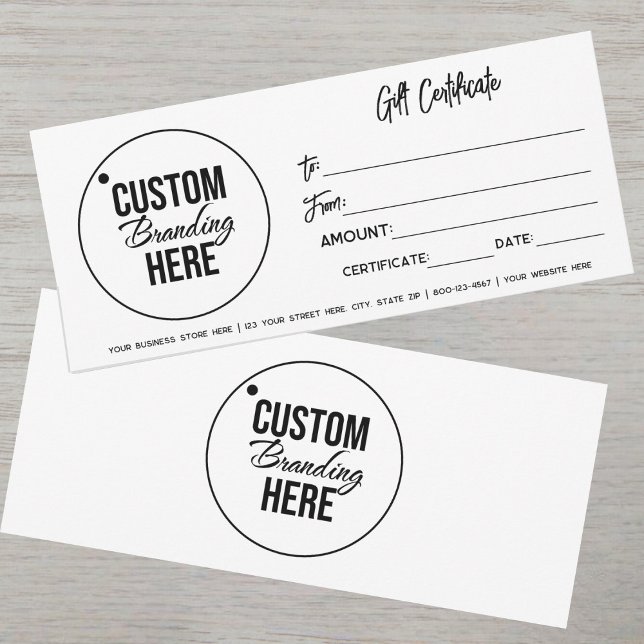 Carte de visite de certificat cadeau moderne avec  (logo gift certificate business card)